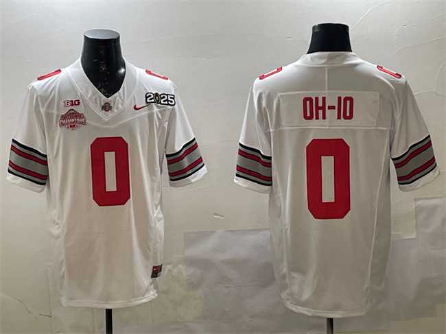 Men%27s Ohio State Buckeyes #0 OH-IO White 2025 CFP Final With National Champions Patch F.U.S.E. Vapor Limited Stitched Jersey